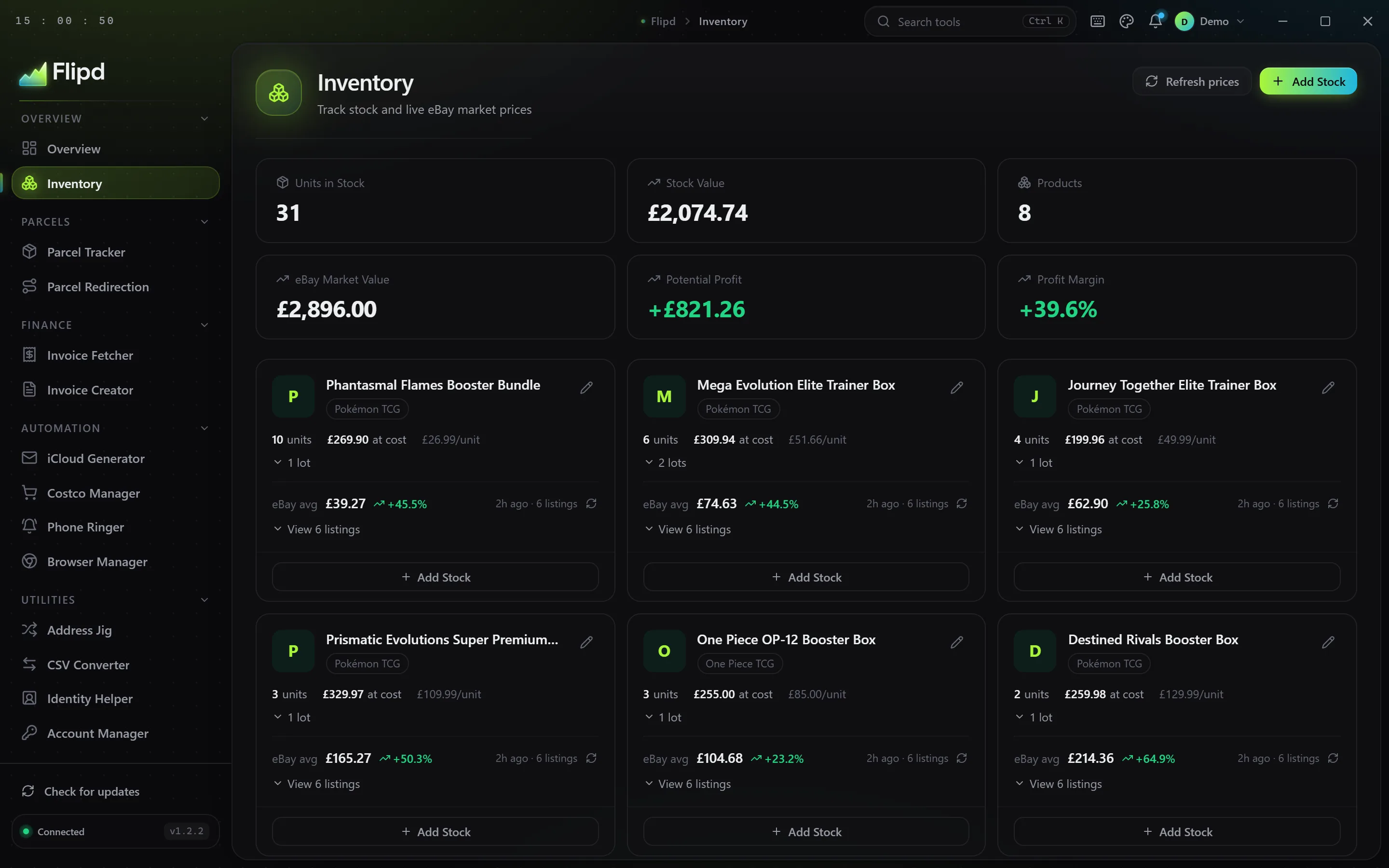 Flipd inventory with eBay market prices